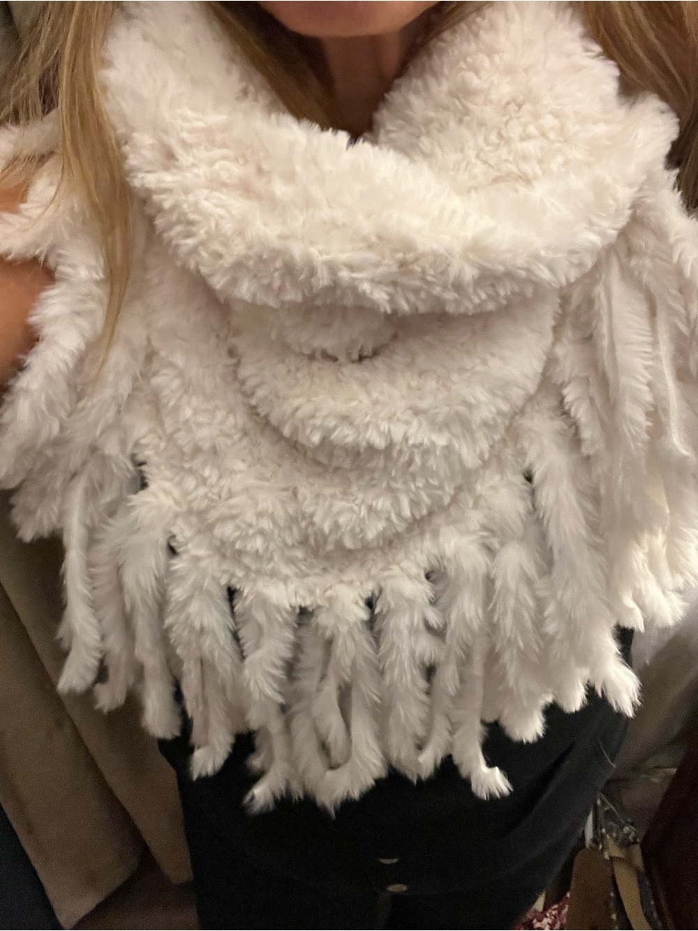 Free People Cream Faux Fur Fringe Scarf